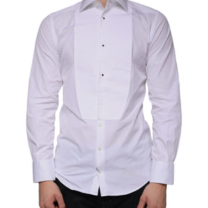 Dolce & Gabbana White Bib Cotton Poplin GOLD Men Formal Shirt