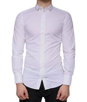 Dolce &amp; Gabbana White Cotton Dress GOLD Formal Fitted Shirt