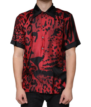 Dolce & Gabbana Red Leopard Silk Button Down Casual Shirt