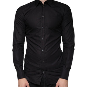 Dolce & Gabbana Black Cotton Stretch Dress GOLD Formal Shirt