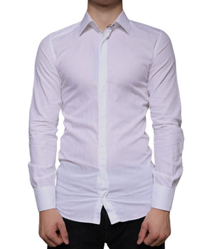 Dolce & Gabbana White Cotton Men Dress GOLD Formal Shirt