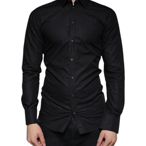 Dolce & Gabbana Black Cotton Stretch Dress GOLD Formal Shirt