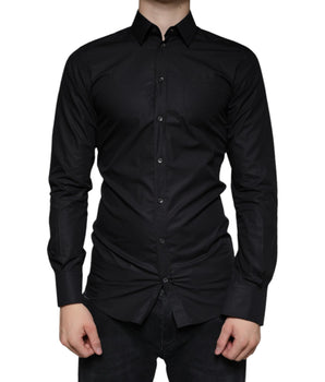 Dolce & Gabbana Black Cotton Stretch Dress GOLD Formal Shirt