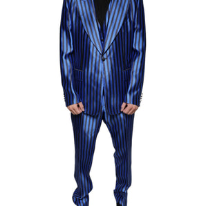 Dolce & Gabbana Metallic Blue Stripes Formal 3 Piece Suit