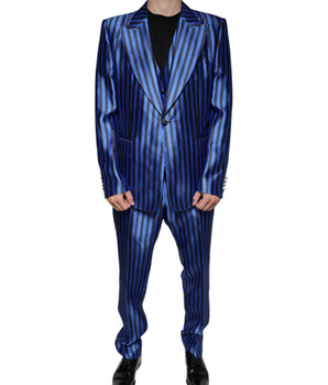 Dolce & Gabbana Metallic Blue Stripes Formal 3 Piece Suit