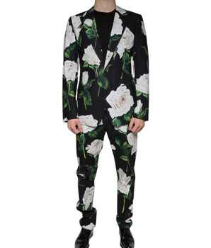 Dolce & Gabbana Black Rose Cotton Men Formal 2 Piece Suit