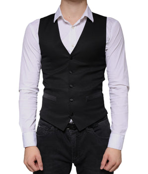 Dolce & Gabbana Black Wool Waistcoat Dress Formal Vest