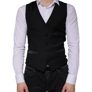 Dolce & Gabbana Black Wool Waistcoat Dress Formal Vest