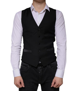 Dolce & Gabbana Black Wool Waistcoat Dress Formal Vest