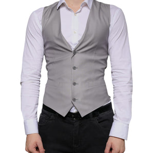 Dolce & Gabbana Light Gray Wool Formal Dress Waistcoat Vest