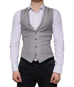 Dolce & Gabbana Light Gray Wool Formal Dress Waistcoat Vest
