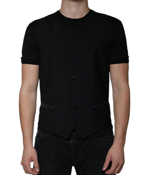 Dolce & Gabbana Black Wool Formal Dress Men Waistcoat Vest
