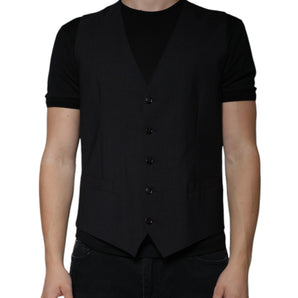 Dolce & Gabbana Black Wool Waistcoat Dress Formal Vest