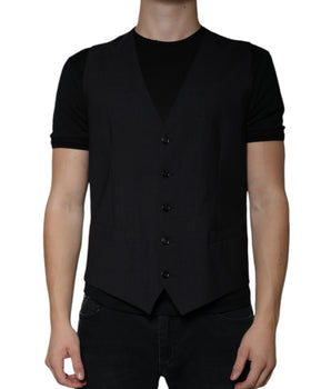 Dolce & Gabbana Black Wool Waistcoat Dress Formal Vest