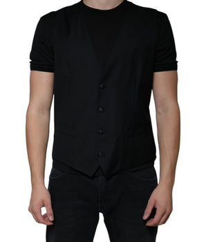 Dolce & Gabbana Black Wool Waistcoat Dress Formal Vest
