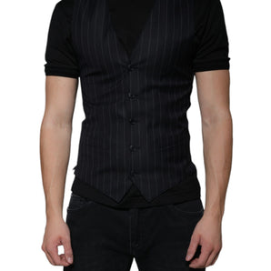 Dolce & Gabbana Black Leather Waistcoat Dress Formal Vest