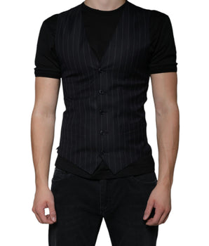 Dolce & Gabbana Black Leather Waistcoat Dress Formal Vest
