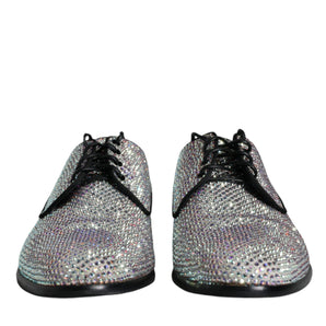 Dolce & Gabbana Silver Leather Rhinestones Derby Dress Shoes