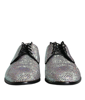 Dolce & Gabbana Silver Leather Rhinestones Derby Dress Shoes