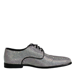 Dolce & Gabbana Silver Leather Rhinestones Derby Dress Shoes