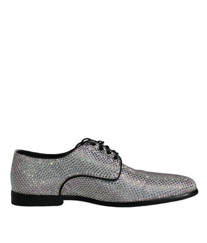 Dolce & Gabbana Silver Leather Rhinestones Derby Dress Shoes