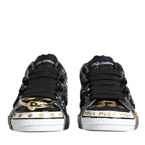 Dolce &amp; Gabbana Black White Portofino Low Top Sneakers Shoes