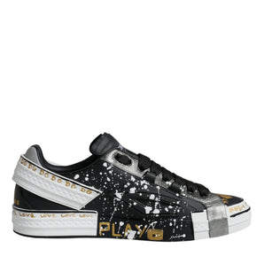 Dolce &amp; Gabbana Black White Portofino Low Top Sneakers Shoes