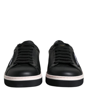 Dolce &amp; Gabbana Black Leather Low Top Men Sneakers Shoes