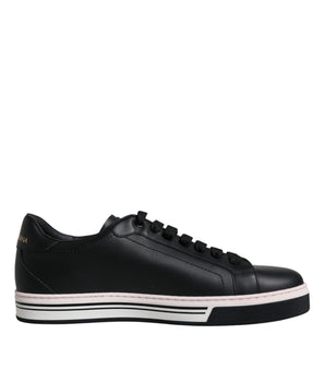 Dolce &amp; Gabbana Black Leather Low Top Men Sneakers Shoes