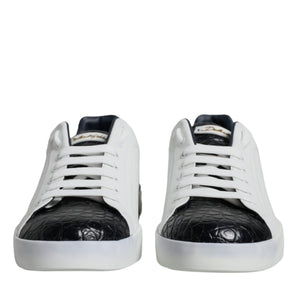 Dolce &amp; Gabbana White Leather Logo Portofino Sneaker Shoes