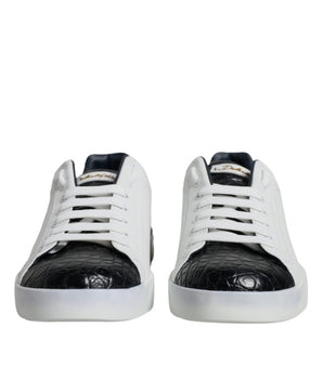 Dolce & Gabbana White Leather Logo Portofino Sneaker Shoes