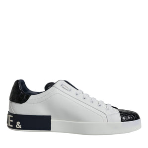 Dolce &amp; Gabbana White Leather Logo Portofino Sneaker Shoes