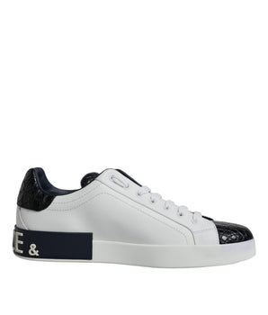 Dolce & Gabbana White Leather Logo Portofino Sneaker Shoes