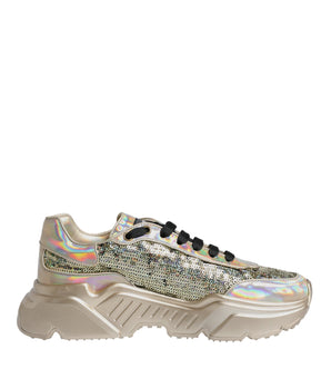 Dolce & Gabbana Gold Sequin Iridiscent Daymaster Sneakers Shoes