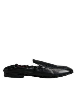 Dolce & Gabbana Black Logo Embroidered Leather Loafer Men Dress Shoes