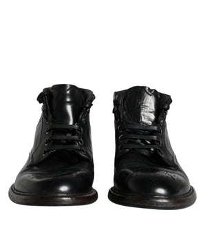 Dolce &amp; Gabbana Botas cortas de cuero negro para hombre Zapatos con cordones