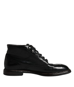 Dolce &amp; Gabbana Botas cortas de cuero negro para hombre Zapatos con cordones