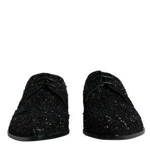 Dolce &amp; Gabbana Black Embellished Suede Derby Formal Shoes