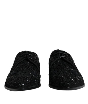 Dolce & Gabbana Black Embellished Suede Derby Formal Shoes