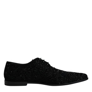 Dolce &amp; Gabbana Black Embellished Suede Derby Formal Shoes