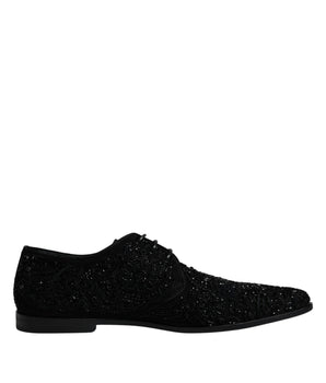 Dolce & Gabbana Black Embellished Suede Derby Formal Shoes
