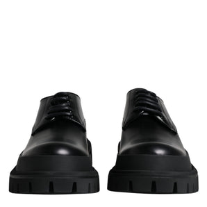 Dolce &amp; Gabbana Black Leather Lace Up Trekking Dress Shoes