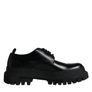 Dolce &amp; Gabbana Black Leather Lace Up Trekking Dress Shoes