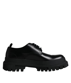Dolce & Gabbana Black Leather Lace Up Trekking Dress Shoes