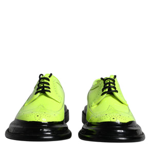 Dolce &amp; Gabbana Neon Green Leather Lace Up Derby Dress Shoes