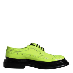 Dolce &amp; Gabbana Neon Green Leather Lace Up Derby Dress Shoes