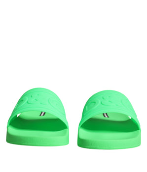 Dolce & Gabbana Green Leather Slides Sandals Beachwear Shoes