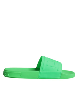 Dolce & Gabbana Green Leather Slides Sandals Beachwear Shoes