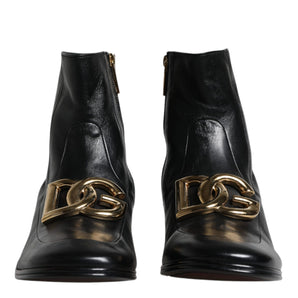 Dolce & Gabbana Black Nappa Leather Logo Ankle Boots Shoes