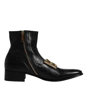 Dolce & Gabbana Black Nappa Leather Logo Ankle Boots Shoes